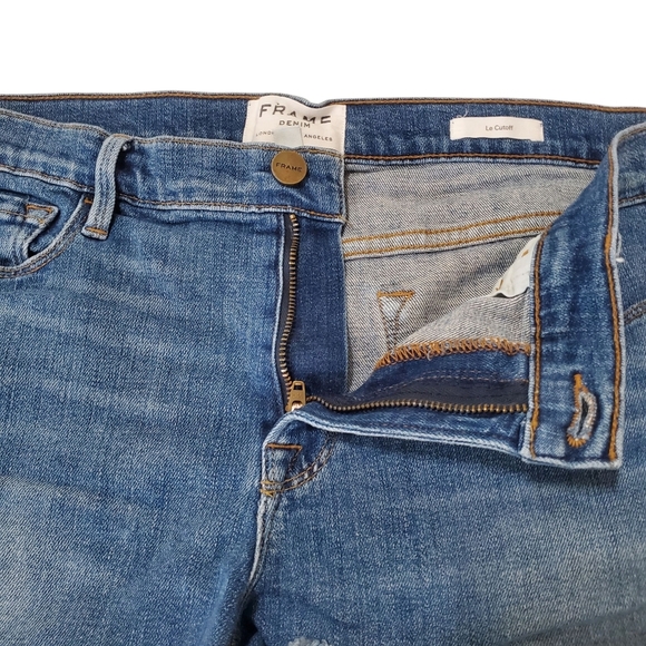 FRAME Le Cutoff Denim Jean Shorts 30 Raw Fray Hem Blue Mid Rise Casual Summer - Picture 6 of 16